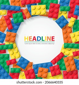 3d Banner vector toy element with colorful building block brick toy background for children flyer, sales promotion, online shop, store, kid poster, web, ads, social media. Bricks toy template design.