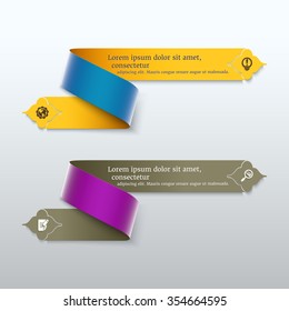 3d banners with 2 colorful twisted ribbons and Islamic design, easy to recolor