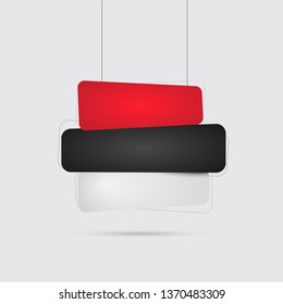 3d banners or hanging Title Boxes Red,. Black and White