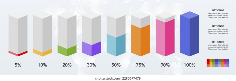 3d bar chart 8 options or 8 steps Infographics design template and icons. use as workflow process diagram, business data  presentation, timeline layout, milestone, banner, brochure, flow chart