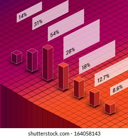 3D bar chart infographics template in isometric perspective.