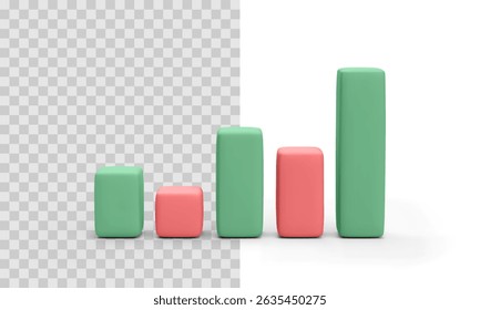 3D Bar Chart In Red And Green With Transparent Background. Modern Business Graph For Data Analysis, Finance Reports, And Presentations. Perfect Infographic Element. Vector Illustration - Powered by Shutterstock - Get 15% off with code: PIKWIZARD15