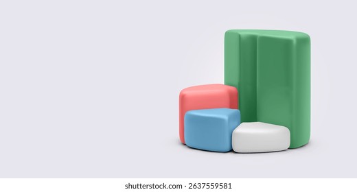 3D Bar Chart with Soft Colorful Columns Representing Financial Data, Market Performance, Crypto Growth, or Business Analytics. Perfect for Reports or Infographics. Vector Illustration.