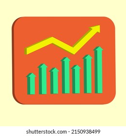 3D bar chart vector with arrows increasing value of a progress analysis for business