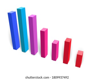 3d bar chart vector illustration with downward trend with colorful shading