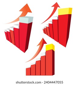 3D bar graph chart icon illustration set