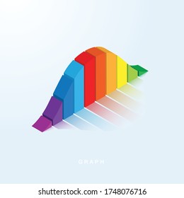 3d bar graph curve multi-colour. Element for infographic financial or money investment. Vector illustration