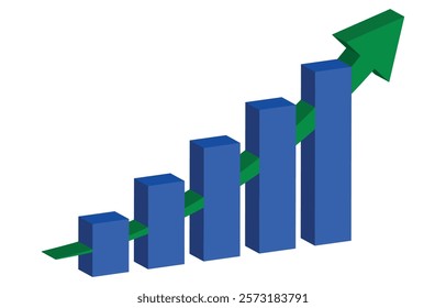 3D Bar Graph with Green Arrow - Business Growth and Success Concept