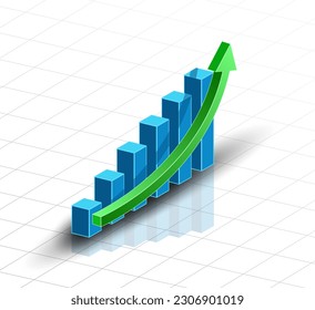 3D bar graph growth and up arrow