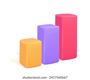 3D bar graph. Statistical data graph to analyze the growth trend of operating results. 3D Vector Illustration.