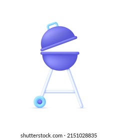 3D Barbecue grill isolated on white background. Bbq icon. Device for frying food. Can be used for many purposes. Trendy and modern vector in 3d style.