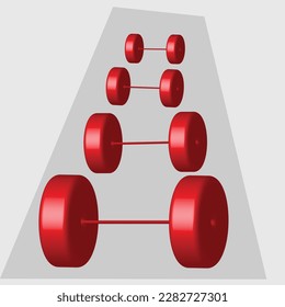 3D Barbell for exercise and Red Barbell set with metal Barbell and Dumbbell weight lifting with red colour Dumbbell weight lifting rounded wheel with high weight. Rounded Barbell set with weight lift.