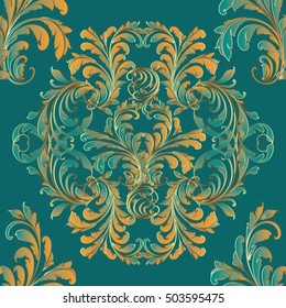 3d baroque damask floral vector seamless pattern background wallpaper illustration with 3d decorative vintage antique flowers, leaves and ornaments.