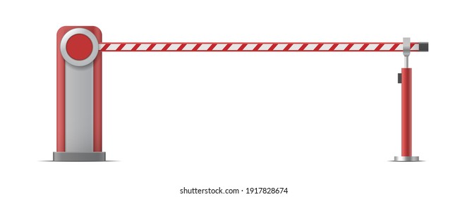 3d barrier gate closed on white background isolated. Parking barrier for cars, realistic 3d style. Vector illustration