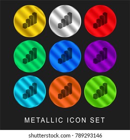 3d bars graphic 9 color metallic chromium icon or logo set including gold and silver