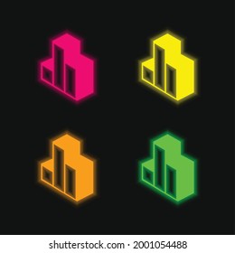 Icono de vector neón brillante de cuatro colores en 3D Barras gráficas