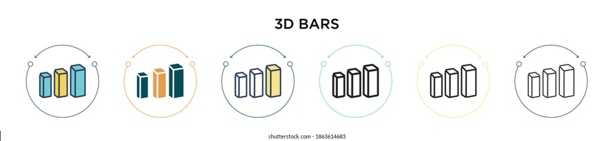 3d bars icon in filled, thin line, outline and stroke style. Vector illustration of two colored and black 3d bars vector icons designs can be used for mobile, ui, web