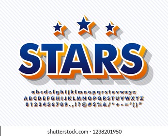 3d baseball alphabet font typeface with stars and shadow full character uppercase number symbol 