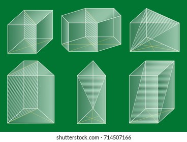3d basic shapes. Prism. Cross-section.