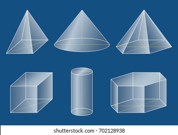 3d Basic Shapes. Prism, Cube, Pyramid, Cone, Cylinder.