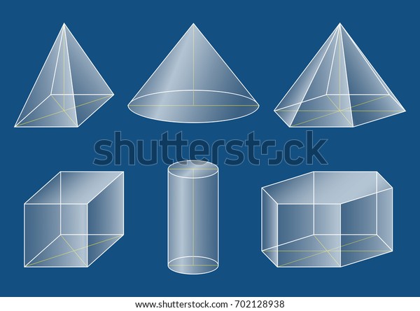 3d基本図形 プリズム 立方体 ピラミッド 円錐 円柱 のベクター画像素材 ロイヤリティフリー