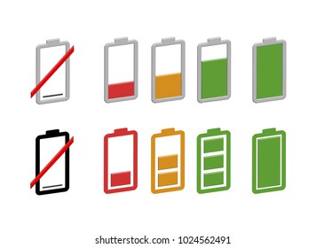 3D battery charging state icons in vector graphics