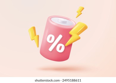 3d battery deteriorate is time to change new battery. Level energy power, sign charge indicator lightning for power fuel icon concept. 3d solar cell security icon vector render illustration