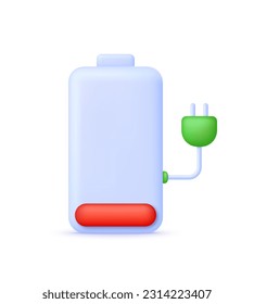 3D Battery icon. The battery is charging. Battery charge from low to high. Discharged and charged battery. Trendy and modern vector in 3d style.