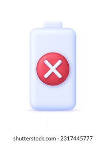 3D Battery icon. Low battery warning. The battery is not working. Trendy and modern vector in 3d style.
