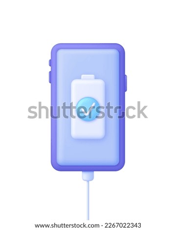 3D Battery icon on Phone. The battery is charging. Battery charge from low to high. Discharged and charged battery. Trendy and modern vector in 3d style.