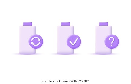 3d battery icon set. Vector illustration in 3d style. Modern and trendy icon for web design