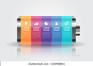 3D Battery infographic template for business, education, web design, banners, brochures, flyers, diagram, workflow, timeline. Vector infographic element.