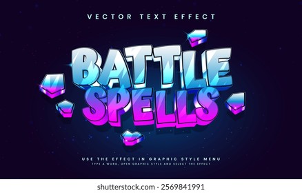 3d battle spells editable vector text effect, with glowing colorful concept