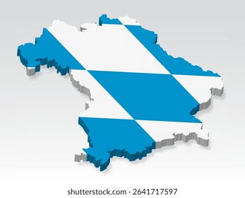 3D Bavaria of Germany map with flag. Three dimensional map of Bahia with shadow. Flag of Bavaria on white background for your design.  Germany. EPS10. 