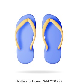 3d Beach Flip Flops Isolated on White. Render Summer Sandal Shoes. Flipflops Icon. Concept of Summer Vacation or Holiday, Time to Travel. Beach Relaxation. Realistic Vector Illustration