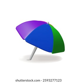 3d beach umbrella 2. Travel vector illustration. Three-dimensional sun parasol for summer holiday season. Relax vacation. Sunshade protection on the sand on the sea, ocean. Tropical rest in the shadow
