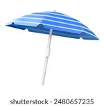 3D Beach umbrella icon isolated on a white background. Elegant opened blue umbrella, sun protection, Vector illustration. Summer holiday, Time to travel concept