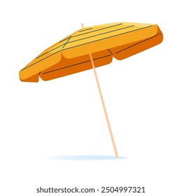 3D Beach umbrella icon isolated on a white background. Elegant opened yellow umbrella, sun protection, Vector illustration. Summer holiday, Time to travel concept