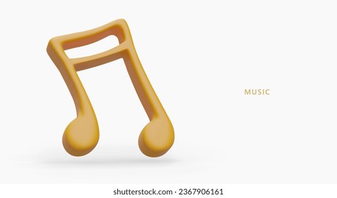 3D beamed sixteen note with reflections and shadows. Banner with place for text. Special musical symbol, mark for sound recording. Color vector illustration