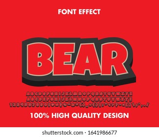 3d 'Bear' Red  Cartoon With Black Outline Text Effect. Premium Vector
