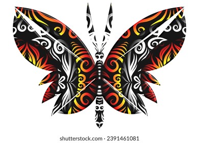 3D Hermoso diseño vectorial de mariposa con estética batida étnica de patrones de arte de línea de día 