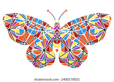 3D Beautiful butterfly vector design with aesthetic batik ethnic dayak flowers line art pattern