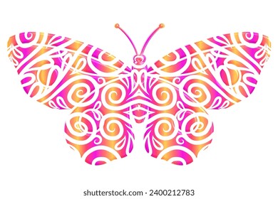 3D Hermoso diseño vectorial de mariposa con estético batido étnico de flores de dayak línea patrón de arte