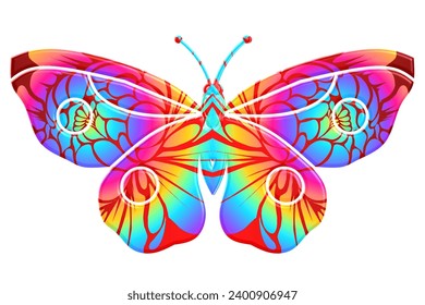3D Hermoso diseño vectorial de mariposa con estético batido étnico de flores de dayak línea patrón de arte