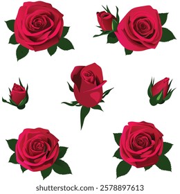 3d beautiful red rose isolated on white background