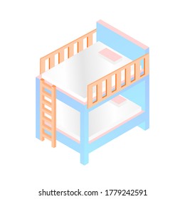 3d bed room design. Bunk bed, furniture icon in isometric style isolated on white background vector.