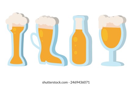 3D Beer glass icons set Vector illustration