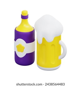 3d beer icon vector. Isolated on white background. 3d party, birthday and celebration concept. Cartoon minimal style. 3d beer bottle icon vector render illustration.