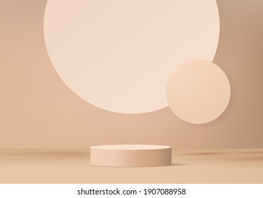 Escena de podio de productos cosméticos de fondo 3d con plataforma geométrica. Representación 3d del vector de fondo beige con podio. se puede mostrar productos cosméticos. Escenario de exposición en el estudio peatonal crema pastel