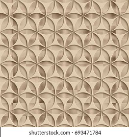 3d Beige Seamless Abstract Geometric Pattern. Beige Tile Surface Black Dots Of Different Sizes On The Bottom Layer. Frame Border Wallpaper. Elegant Repeating Vector Ornament